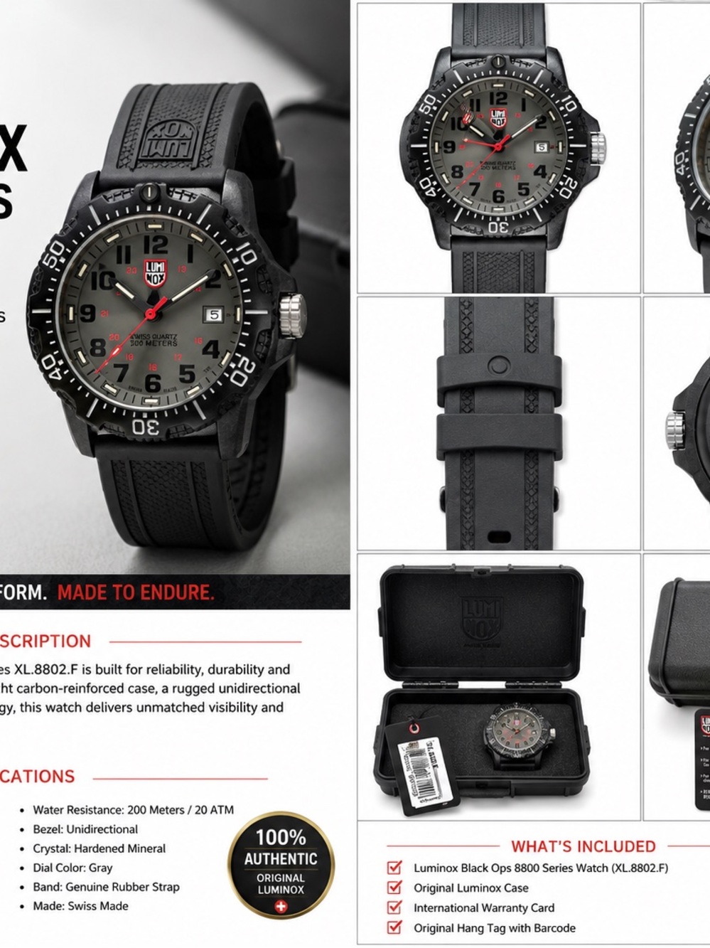 Mens Black Gray Dive Watch - Gray Dial, Black Rubber Strap